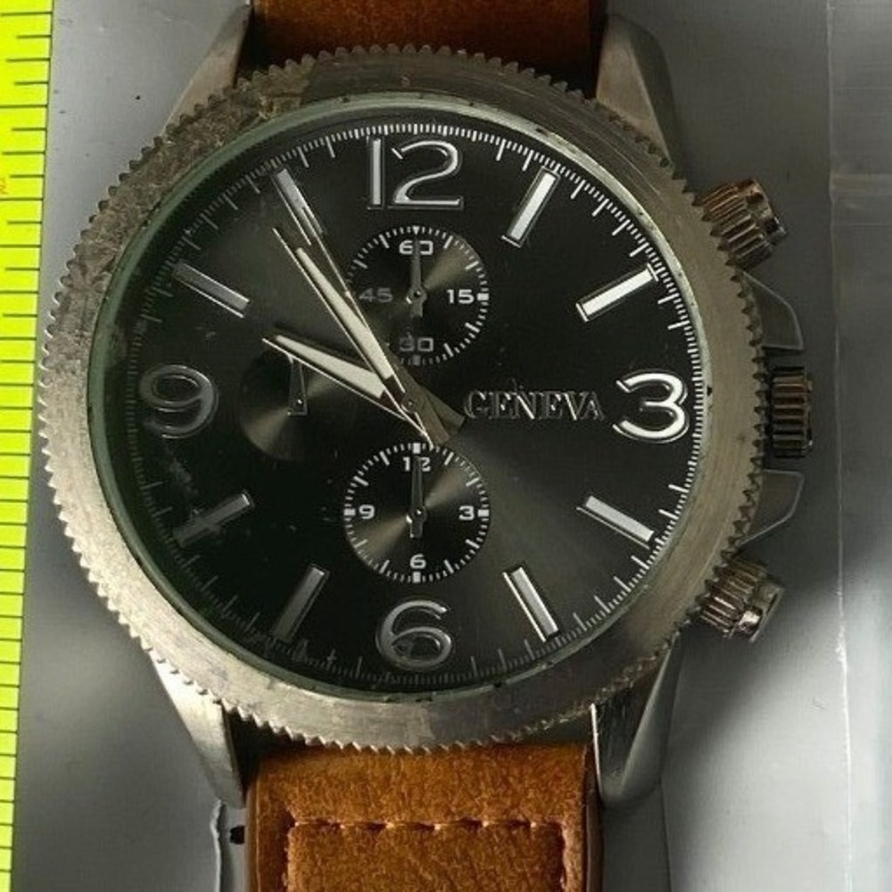 FMD Mens Chronograph Style Watch FMDJM629 Black Dial Brown Band Japan Movt